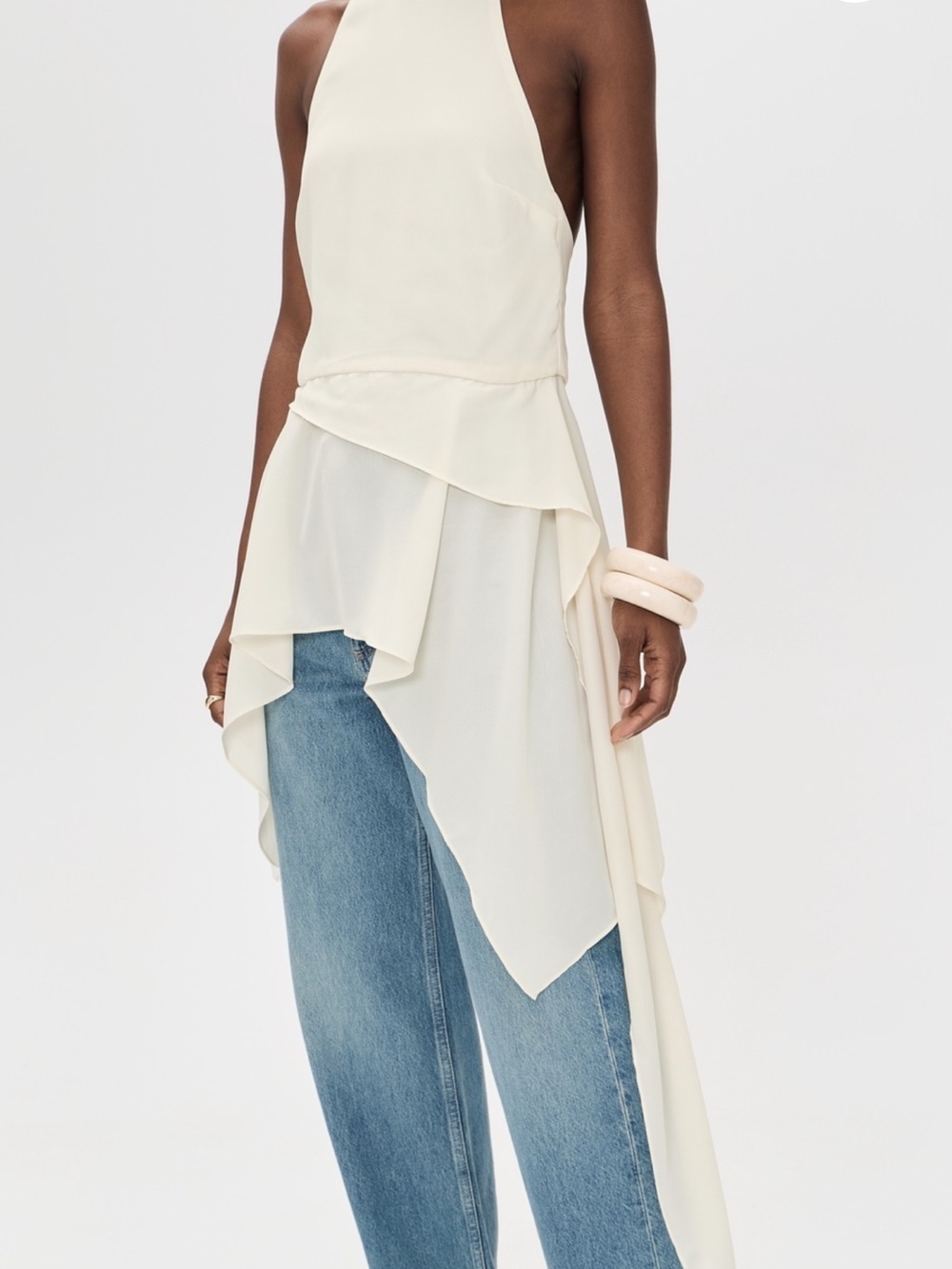 Baobab Collection Cream Asymmetric Draped Halter Top